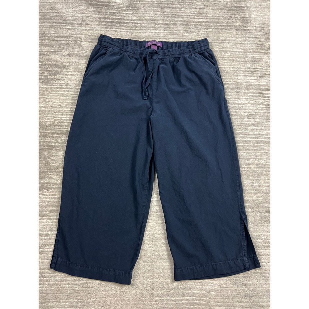 Gloria Vanderbilt Pants Womens L Blue Cropped Wide Leg Cotton Drawstring Capri